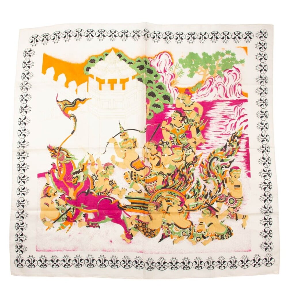 Vintage Hand Painted Thai Silk Scarf Accessories